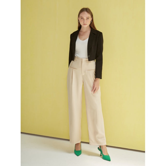 Beige Straight Leg Trousers