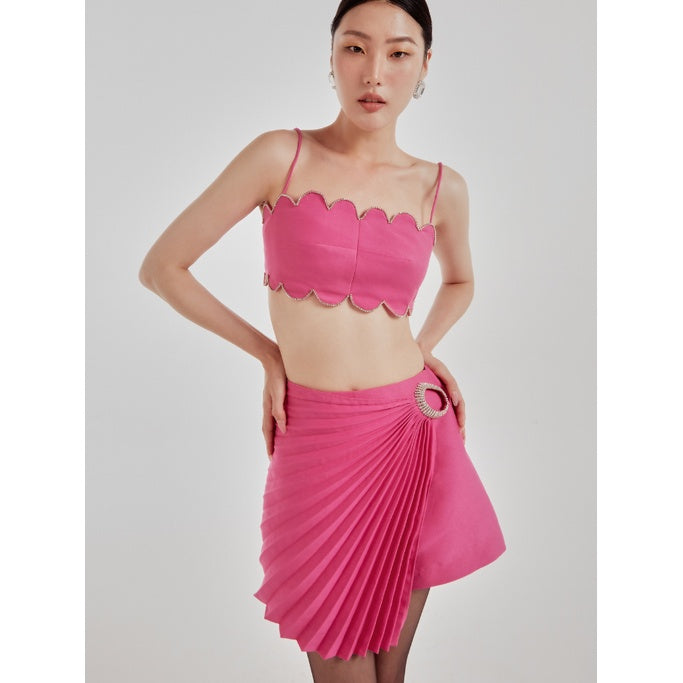 Satin Effect Pink Crop Top