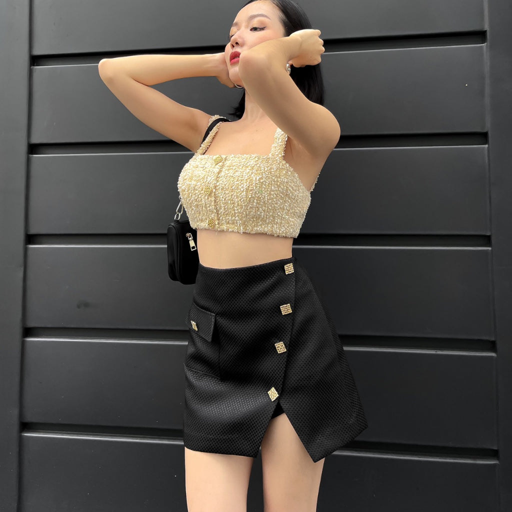 Beige Tweed Crop Top